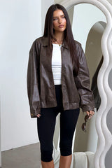 Vesper Faux Leather Jacket - Brown
