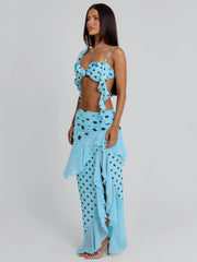 FARWIN MAXI SKIRT BLUE POLKA DOT