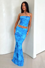 Ryleigh Maxi Skirt - Blue Floral