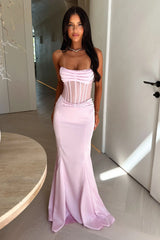 Aderyn Satin Corset Maxi Dress - Pink