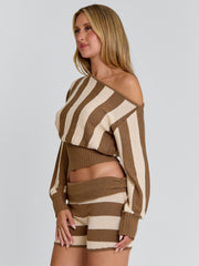 SUNDAZE TOP BROWN BEIGE STRIPE