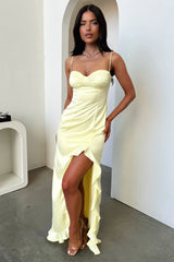 Lauren Ruffle Trim Satin Maxi Dress - Yellow