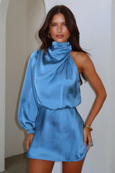 Santorini One Shoulder Dress - Blue