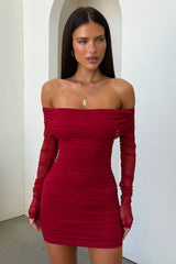 Catriona Long Sleeve Mesh Mini Dress - Red