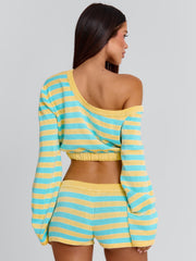 HATTIE TOP BLUE AND YELLOW STRIPE