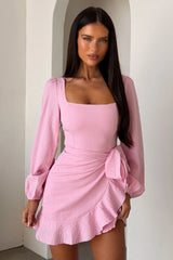 Silvana Long Sleeve Wrap Mini Dress - Pink