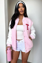 Varsity Oversized Jacket - Pink / White