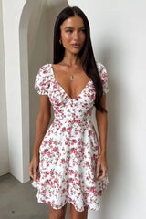 Solem Mini Dress - White / Rose Floral