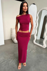Vamika Off Shoulder Ruched Top- Burgundy