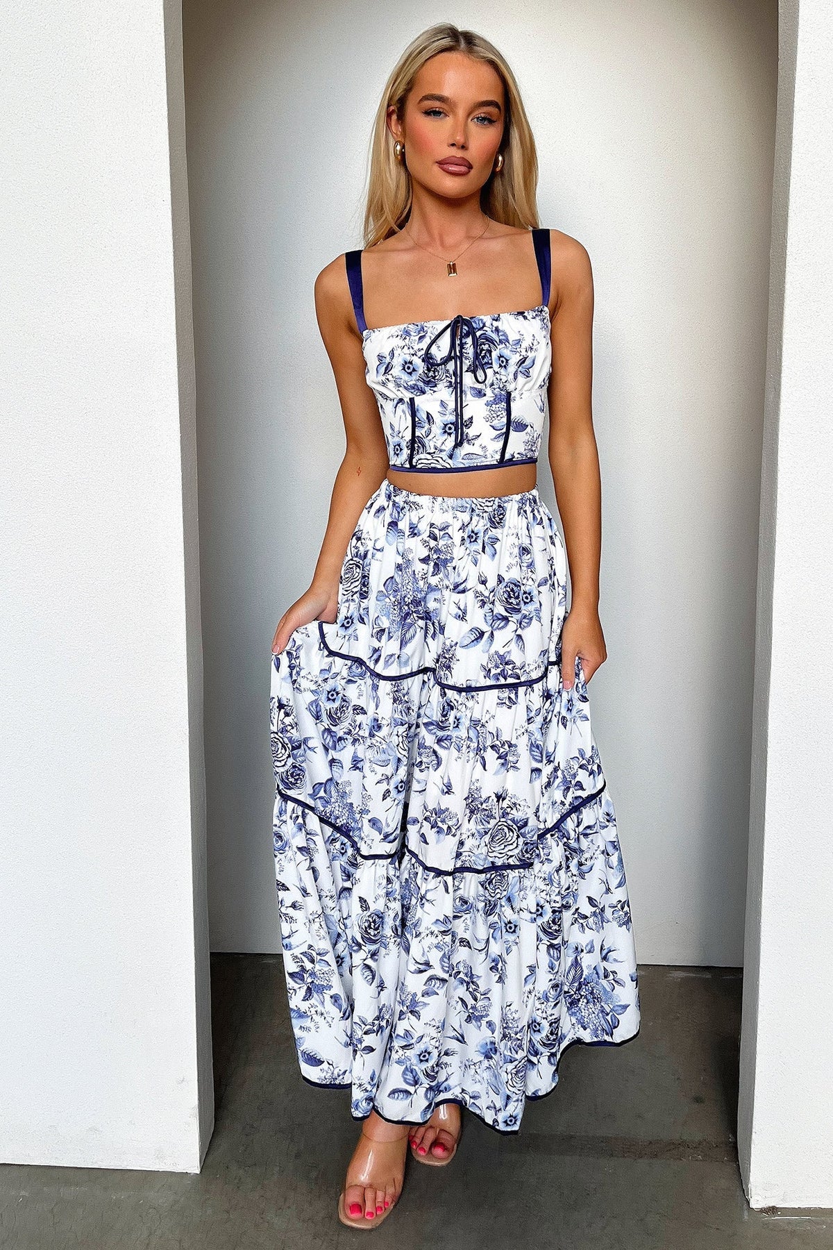 Joy Maxi Skirt - Blue Floral