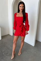 Silvana Long Sleeve Wrap Mini Dress - Red