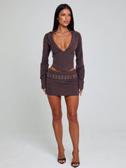KESSIA MINI SKIRT BROWN PINSTRIPE