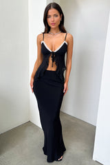 Bridget Lace Trim Tie Front Top - Black