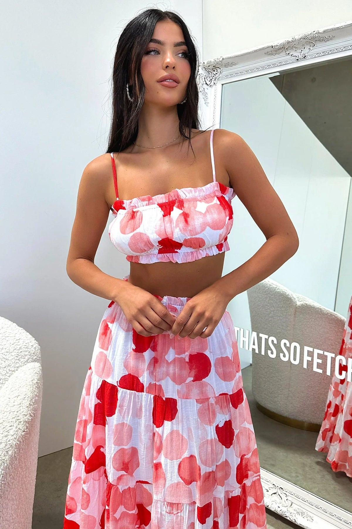 Selina Crop - Red / White Print