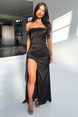 Saoirse Off Shoulder Satin Maxi Dress - Black