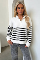 Anderson 3/4 Zip Knit - Black and White Striped