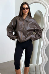 Vesper Faux Leather Jacket - Brown