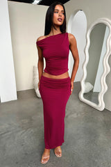 Vamika Off Shoulder Ruched Top- Burgundy