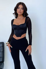 Fauna Long Sleeve Corset - Black