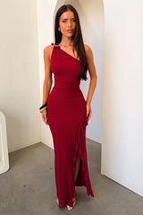 Floretta One-Shoulder Maxi Dress - Burgundy