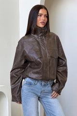 Nyra Faux Leather Jacket - Brown