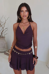 Camila Open Back Halter Top - Brown