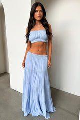 Selina Tiered Maxi Skirt - Blue