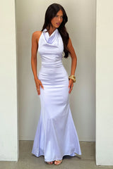 Corwin Open Back Satin Maxi Dress - Lilac