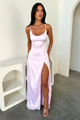 Violetta Scoop Neck Satin Maxi Dress - Pink