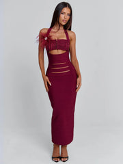 LUNABELLE MIDI DRESS BURGUNDY